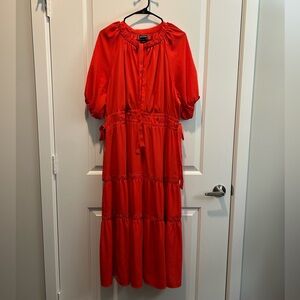 Red Scoop Women's Split Neck Tiered Midi Dress Size XL